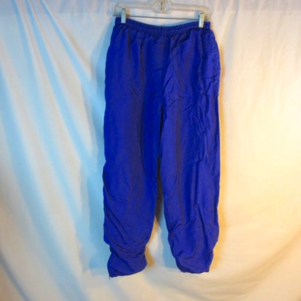 New Bright Purple Nylon Cotton Lined High Waist Windbreaker Pants Size L